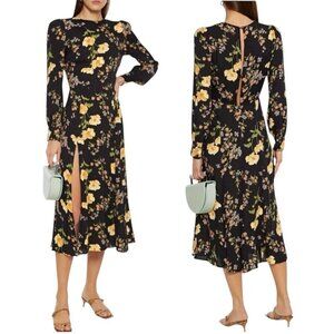 Reformation Dark Floral Midi Dress Sz.S Black Slit Romantic Feminine Event